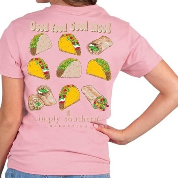 Simply Southern Good Food Good Mood Tacos and Burritos Back Graphic Tee Large - Picture 1 of 7